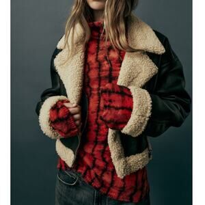 Zara Turtleneck Knit Tie-Dye Printed Wool Blend Sweater in Red